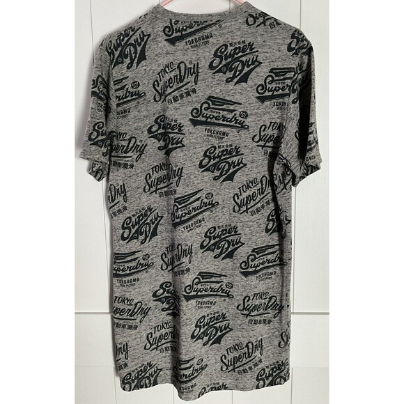 Vintage Superdry T Shirt Mens Large Long Line Gray All Over Graphic Logo - Picture 2 of 6